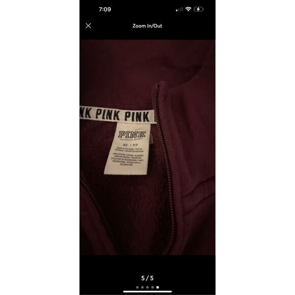XS maroon white VS PINK 1/4 zip pullover sweatshirt top - Picture 3 of 3